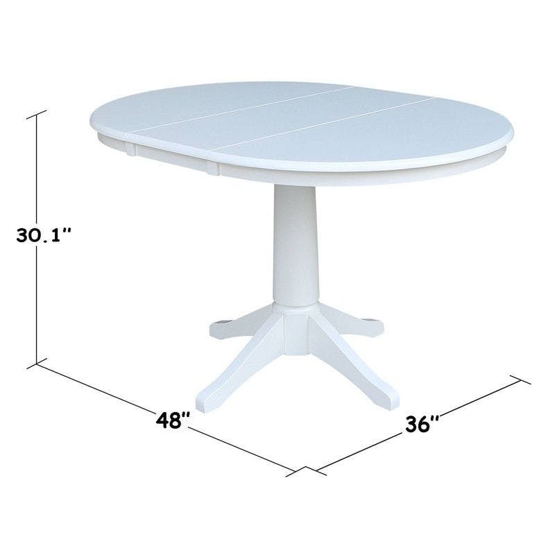 Elegant French Country 36" Round White Wood Extendable Dining Table