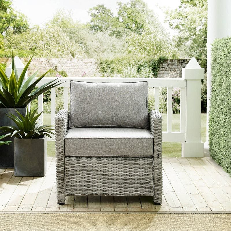 Bradenton Elegance Gray Wicker Armchair with Moisture-Proof Cushions