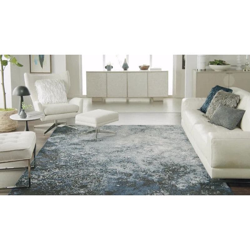 Charcoal Ivory Floral Synthetic 8' x 10' Traditional Area Rug