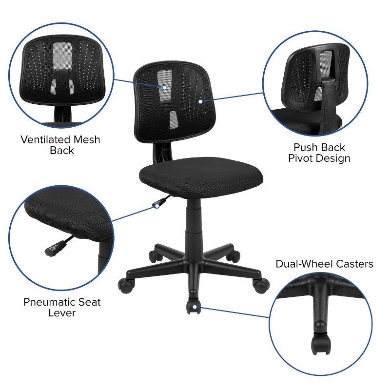 Ergonomic Mid-Back Black Mesh Swivel Task Chair with Lumbar Support