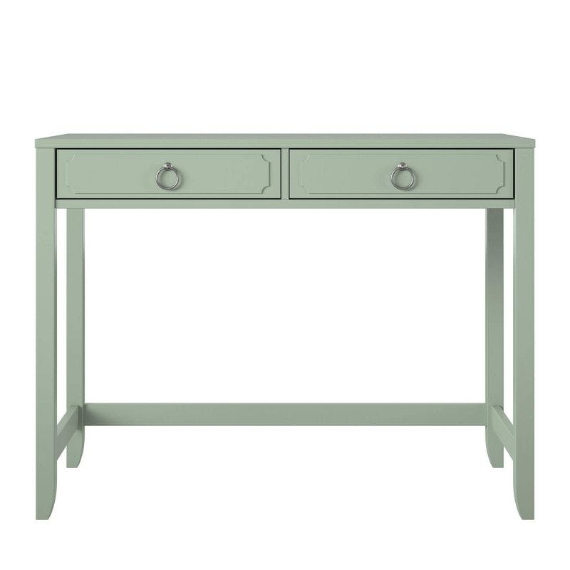 Elegant Pale Green 2-Drawer Writing Desk with Real Wood Legs