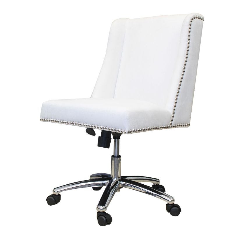 Ergonomic White Velvet Task Chair with Chrome Swivel Base