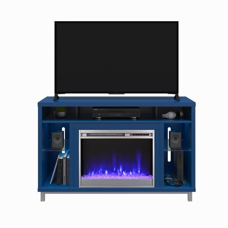 Navy Blue 55'' Modern Electric Fireplace TV Stand with LED Lights