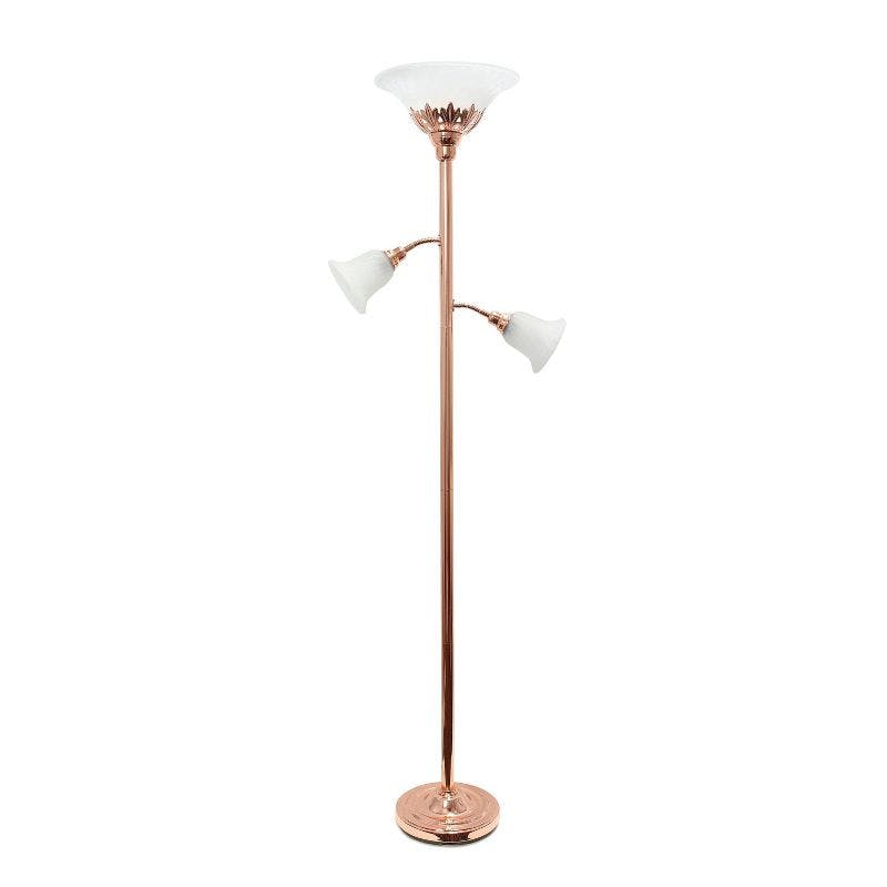 Elegant Rose Gold Torchiere Floor Lamp with Adjustable Reading Lights