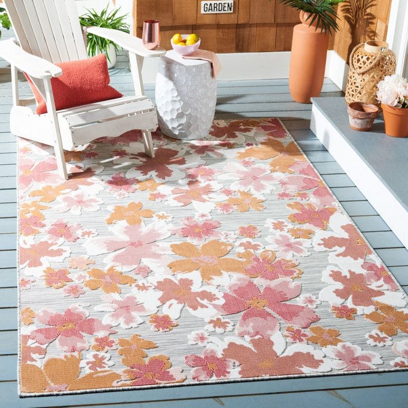 Gray Floral Easy-Care Synthetic 8' x 10' Area Rug