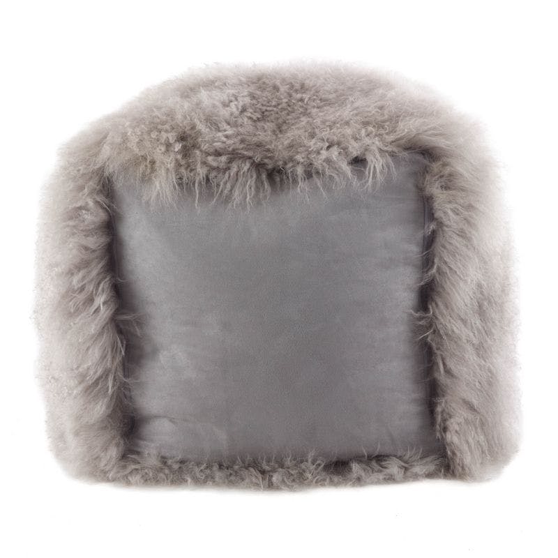 Fog Grey Mongolian Wool Lamb Fur Pouf Ottoman 26"x19"x16"