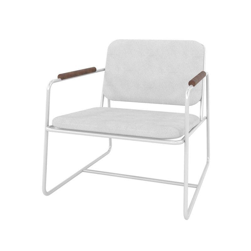 Sleek White Faux Leather Low Accent Chair with Wood Accents