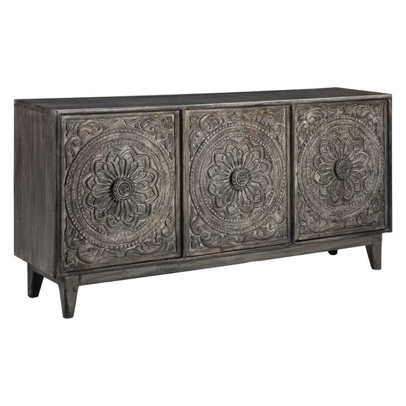Exquisite Gray Hand-Carved 69'' Transitional Sideboard