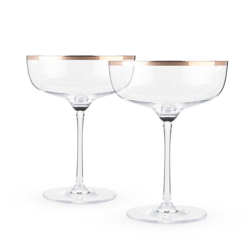 Elegant Copper-Rimmed Lead-Free Crystal Coupe Glass Set, 2-Piece