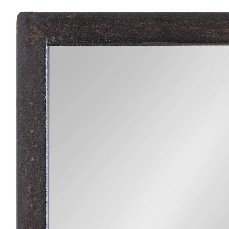 Rustic Brown and Silver 33.1" Wood Bathroom Vanity Mirror with Shelf