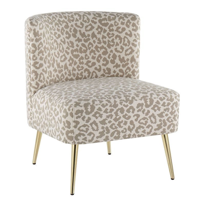 Contemporary Beige Leopard Slipper Chair with Gold Tapered Legs