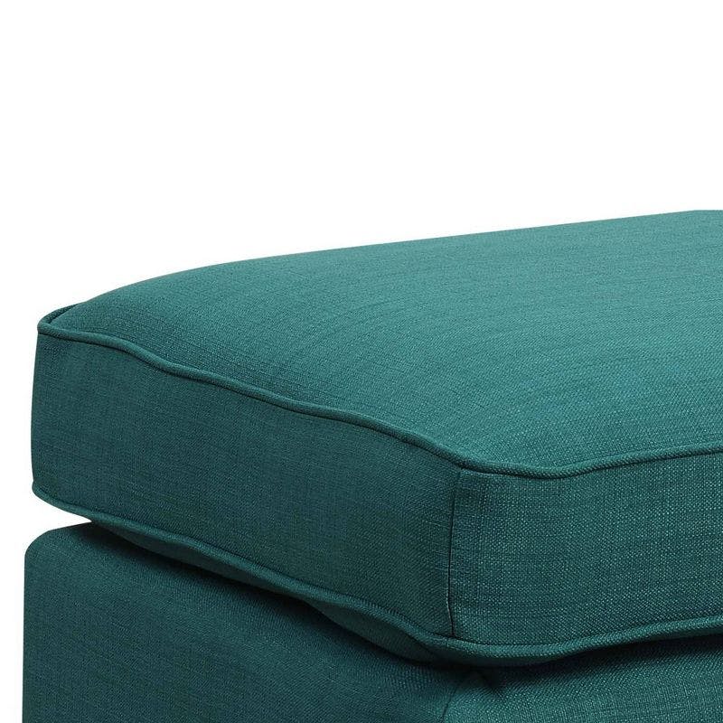 Transitional Tufted Teal Ottoman with Nail Head Trim