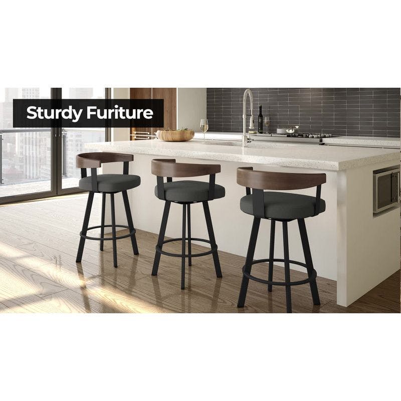 Modern Cream Faux Leather Swivel Barstool with Black Metal Base