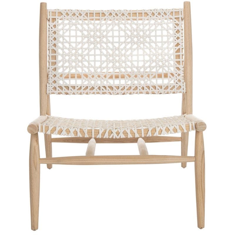 Transitional Bandelier Armless Chair in Light Natural Wood & White Leather