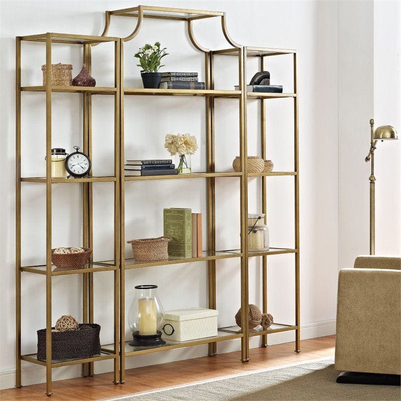 Antique Gold Finish Metal and Glass 3-Piece Etagere Set