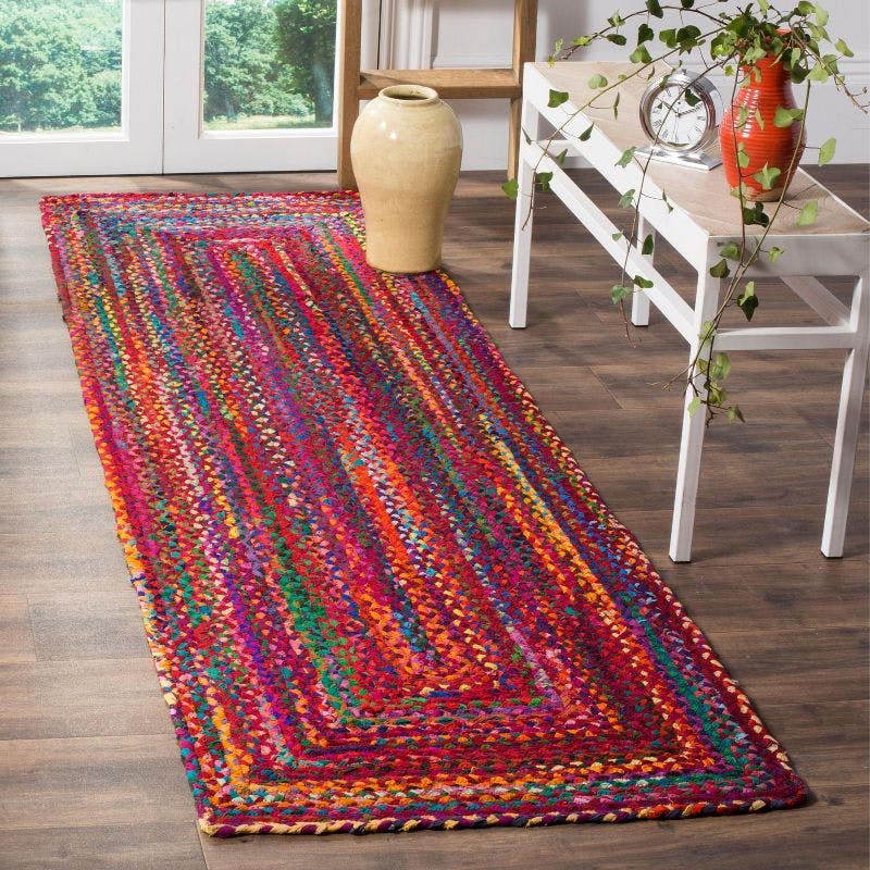 Handmade Braided Red Cotton Area Rug - 27"x10" Reversible and Easy Care
