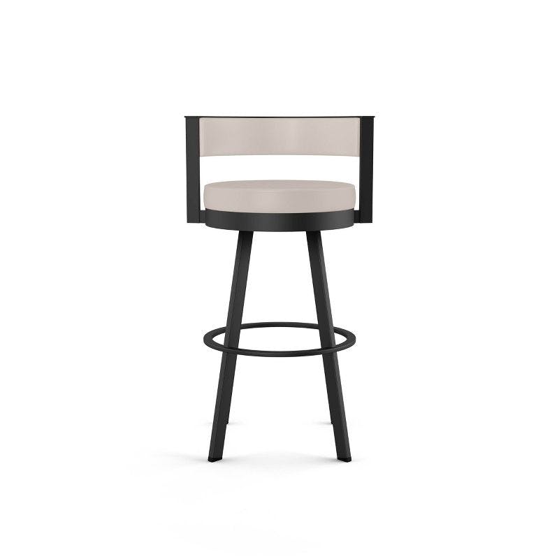 Modern Cream Faux Leather Swivel Barstool with Black Metal Base