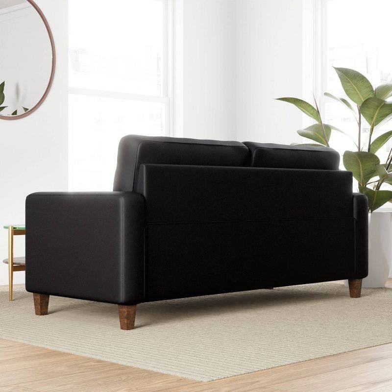 Elegant Lawson 66'' Black Faux Leather Sofa with Buttonless Tufting
