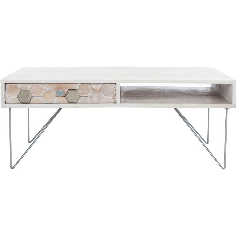 Luxurious Honeycomb Carved Coffee Table with Silver Hairpin Legs