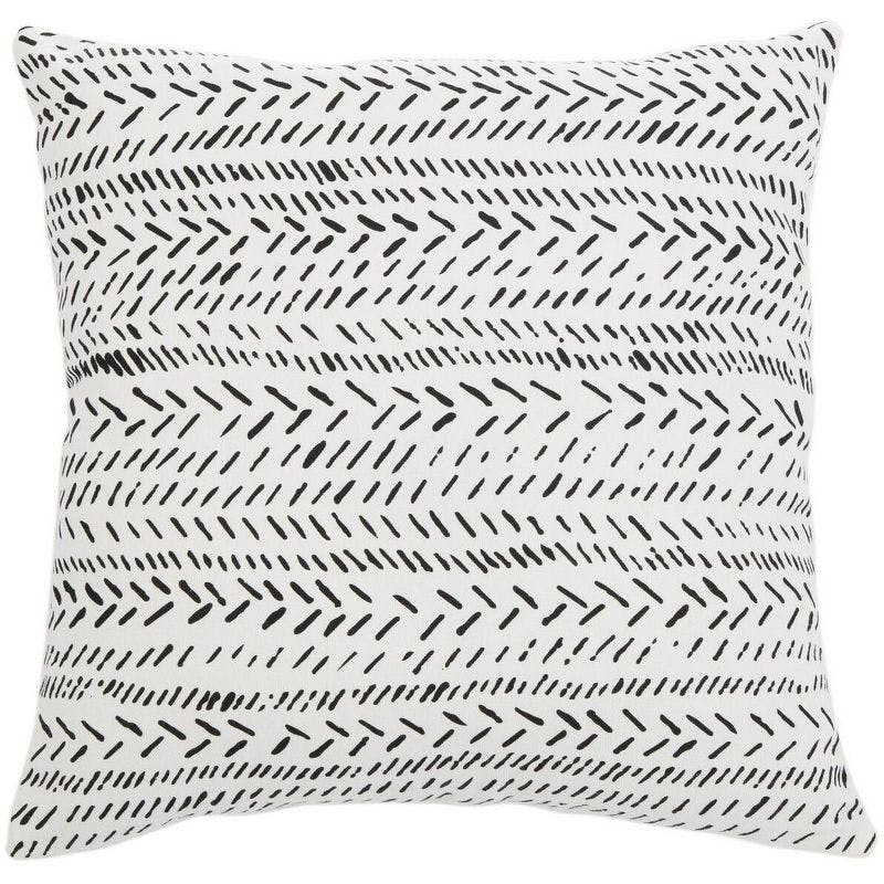 Contemporary Black and White Cotton Square Throw Pillow 18" x 18"