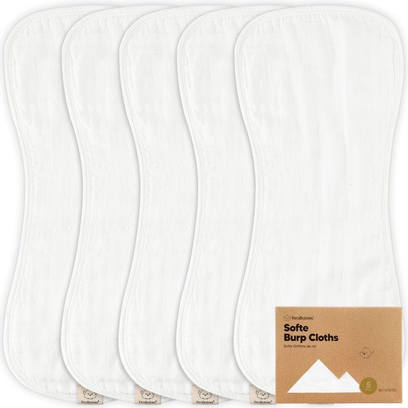 5-Pack Organic Soft White Muslin Baby Burp Cloths Set