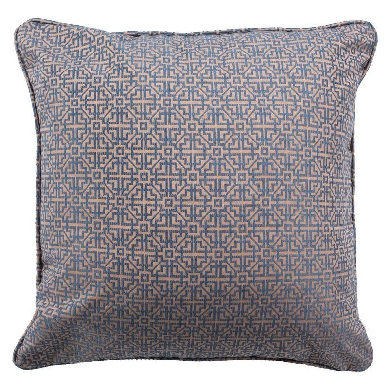 Contemporary Blue and Beige 20" Square Geometric Plush Pillow