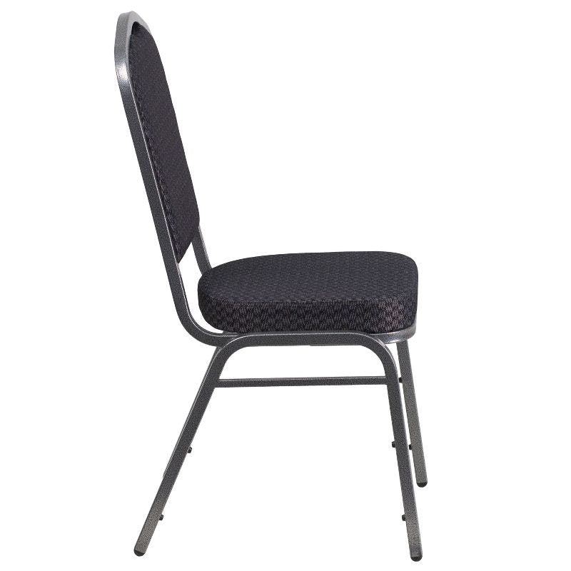 Elegant Crown Back Banquet Chair in Black Fabric with Silver Vein Frame
