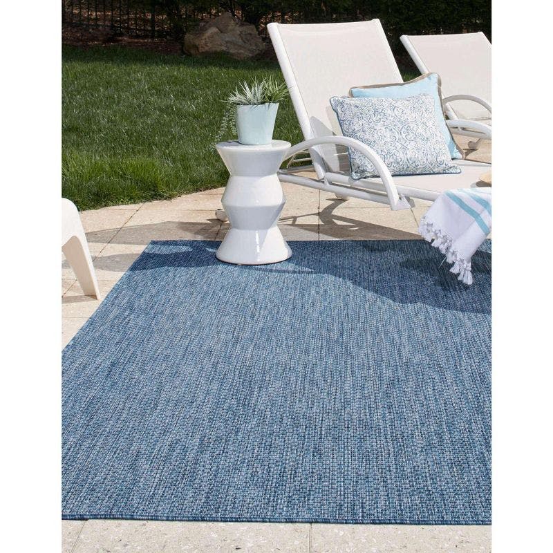 Navy Blue Synthetic 4' x 6' Outdoor Flat Woven Rug