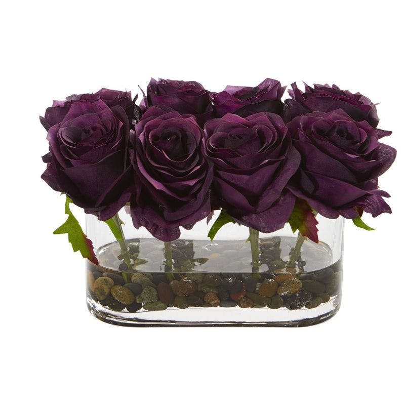 Valentine's Day Radiant Rose 17'' Outdoor Faux Floral Arrangement in Glass Vase