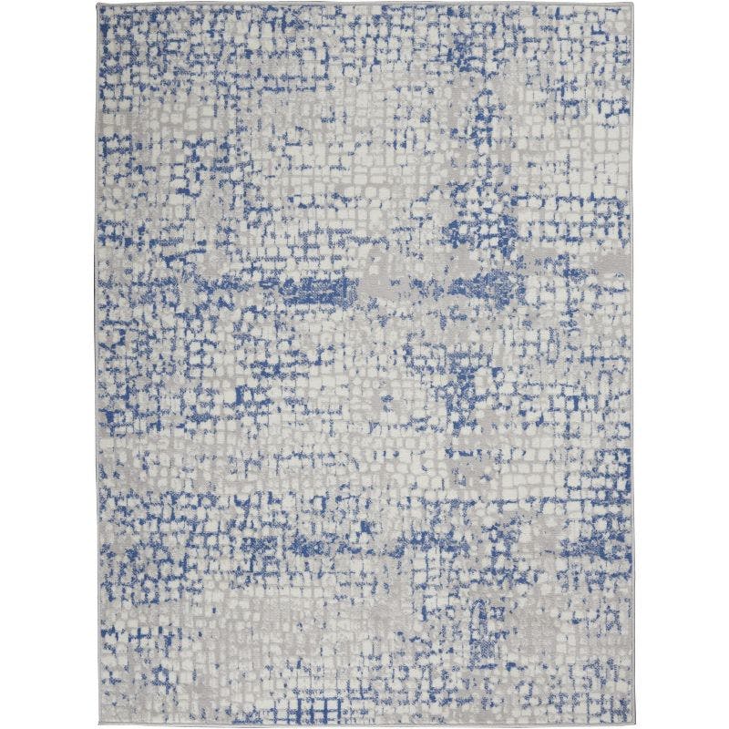 Reversible Grey Blue Geometric 4' x 6' Synthetic Area Rug