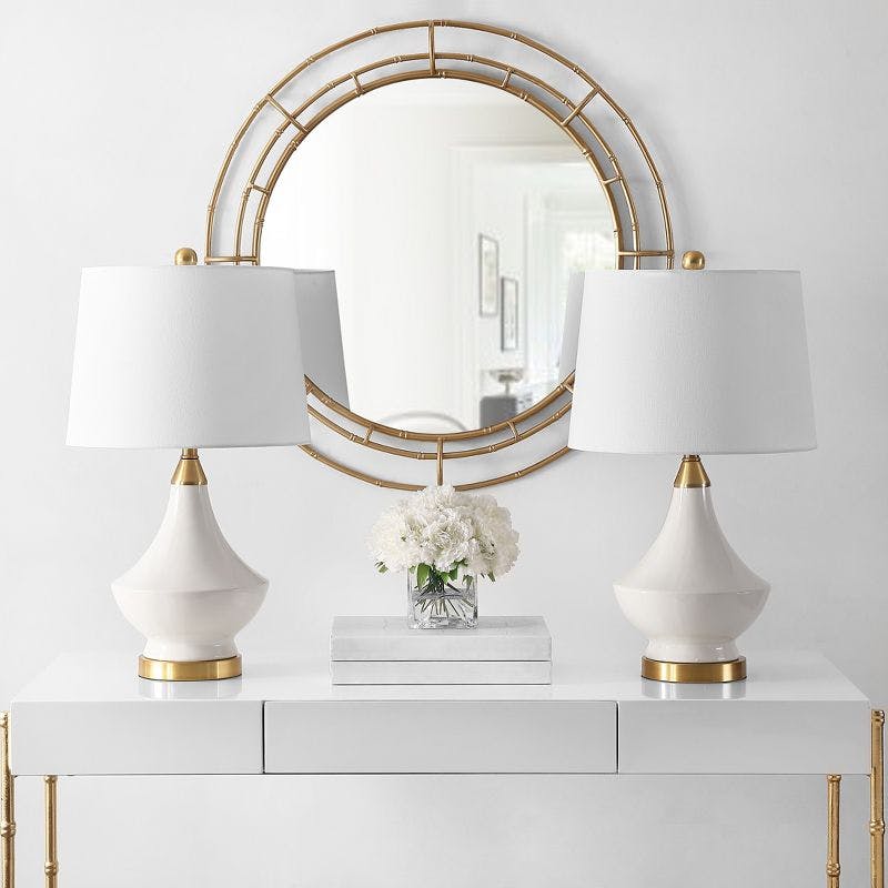 Marlowe Glam White Ceramic & Gold Accent Table Lamp Set