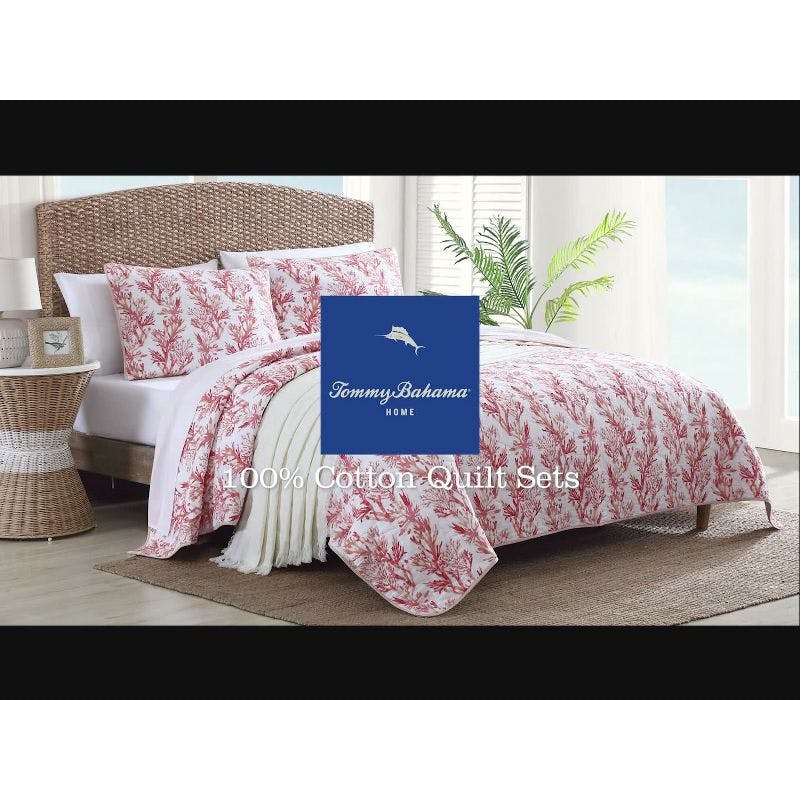 Kayo Beach King-Size Reversible Cotton Quilt Set in Blue