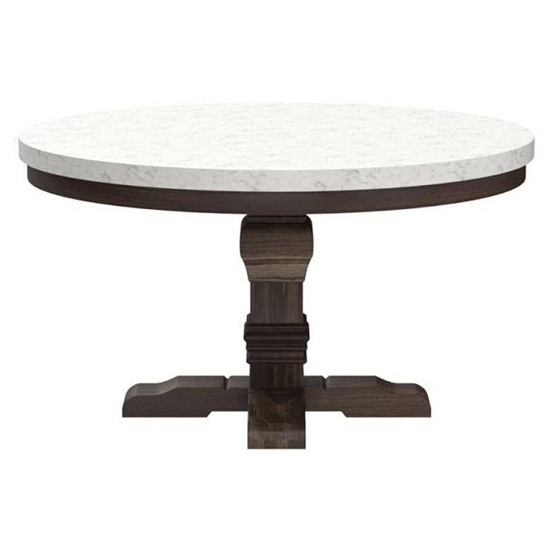Salvage Dark Oak Round Extendable Dining Table with White Marble Top