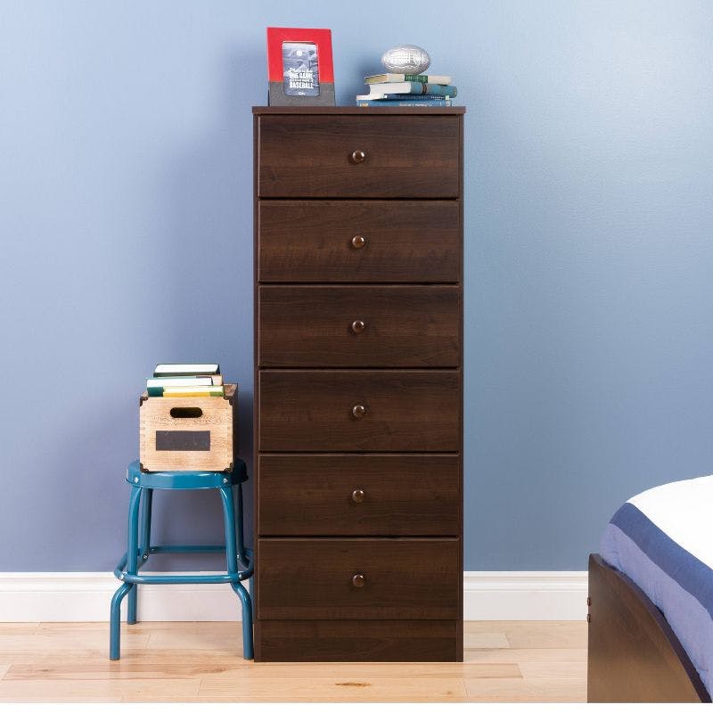 Astrid Espresso 6-Drawer Tall Vertical Dresser for Compact Spaces