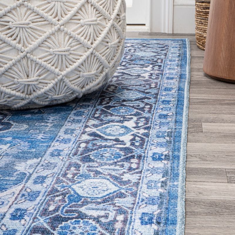 Maris Easy-Care Blue Medallion Washable Synthetic Area Rug, 3 X 5