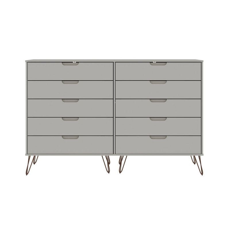 Mid-Century Modern Double Tall Dresser in Off White with Metal Legs