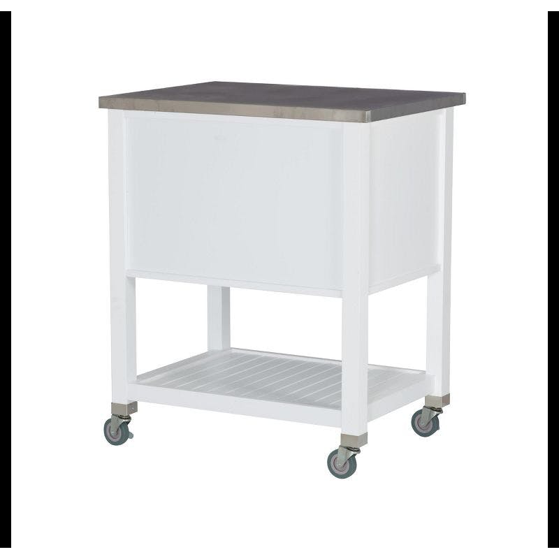 Farmhouse Charm White Stainless Steel Kitchen Cart with Butcher Block