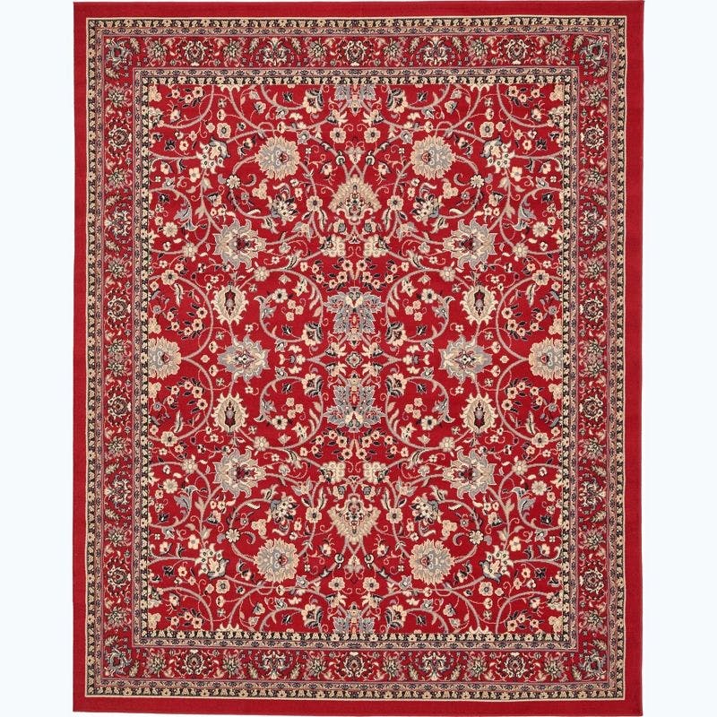 Regal Red & Ivory 8'x10' Stain-Resistant Synthetic Area Rug
