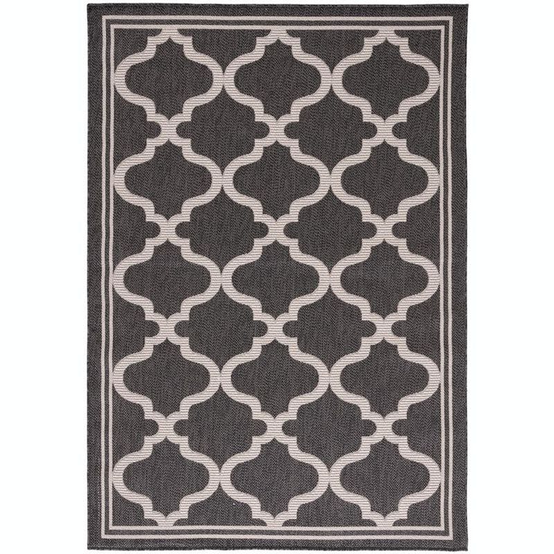 Charcoal and Ivory Geometric Synthetic 5'3" x 7'6" Area Rug
