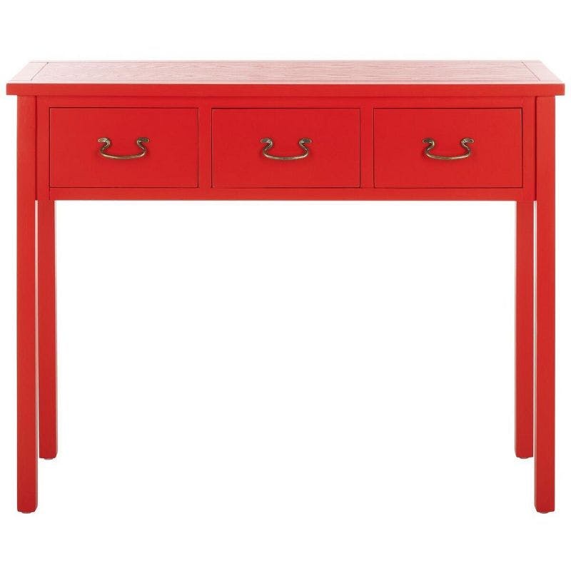 Transitional Red Elm Wood Console Table with 3 Drawers