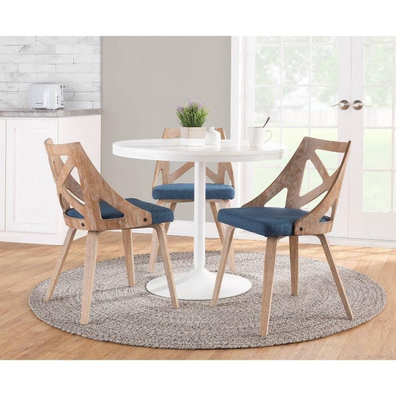 Charlotte White Washed Wood & Blue Fabric Dining Chairs - Set of 2