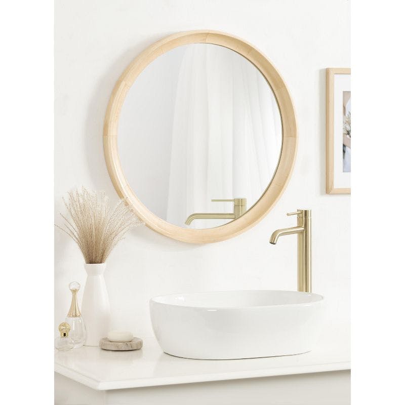 Hatherleigh 24" Natural Wood Round Bathroom Vanity Mirror