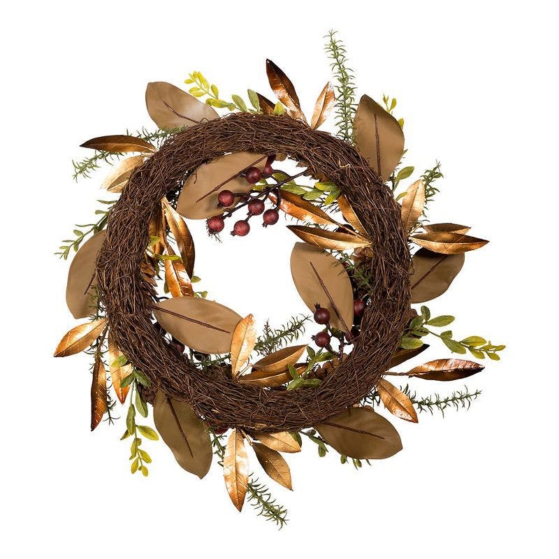 Festive Pinecone and Berry 18" Artificial Rattan Christmas Wreath