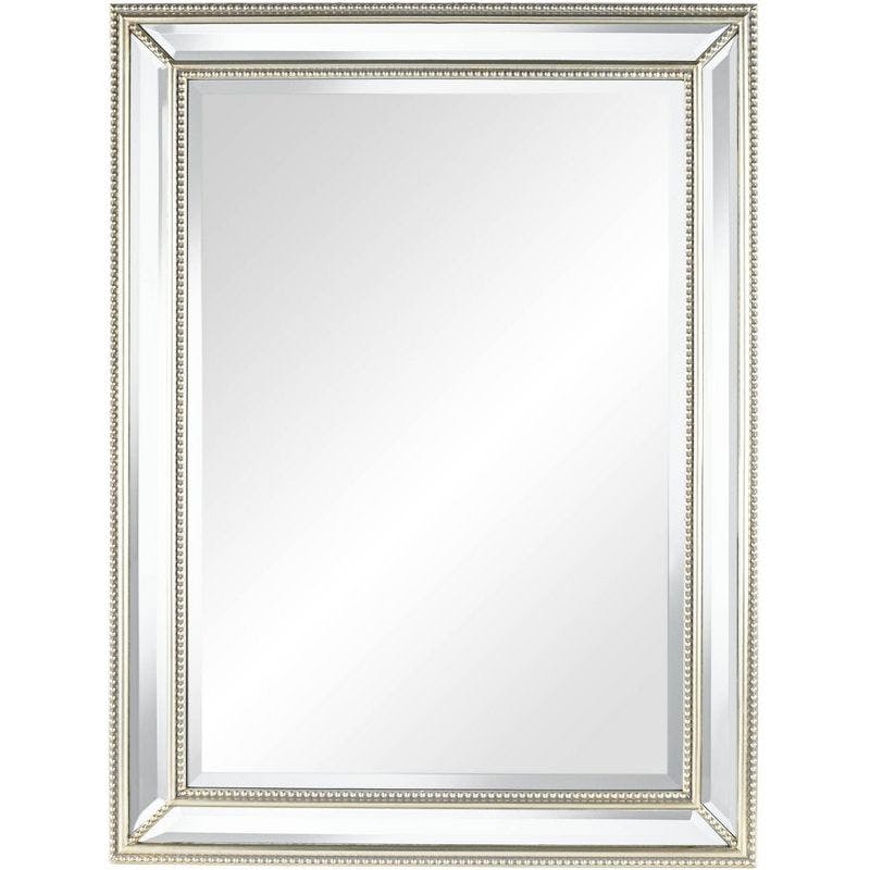 Elegant Beaded Silver Rectangular Wall Mirror with Beveled Glass