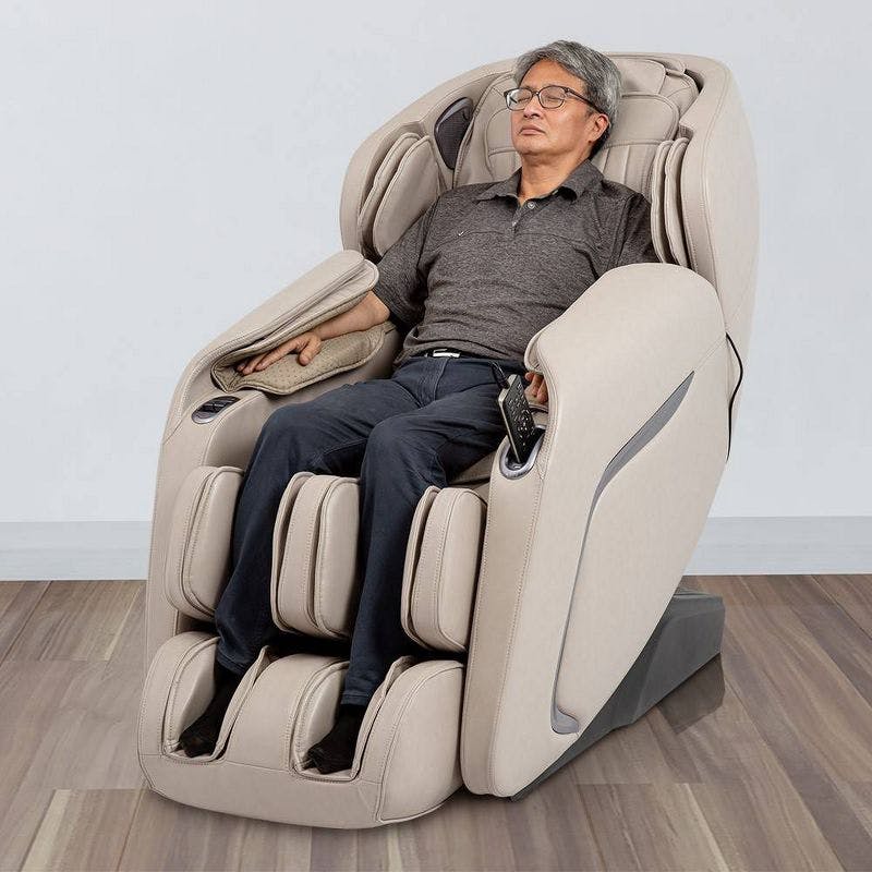 Taupe Luxury Faux Leather 60'' Massage Chair with Voice Activation