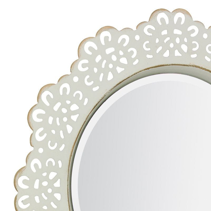 Elegant Round 15'' Gold and Off-White Metal Lace Accent Mirror