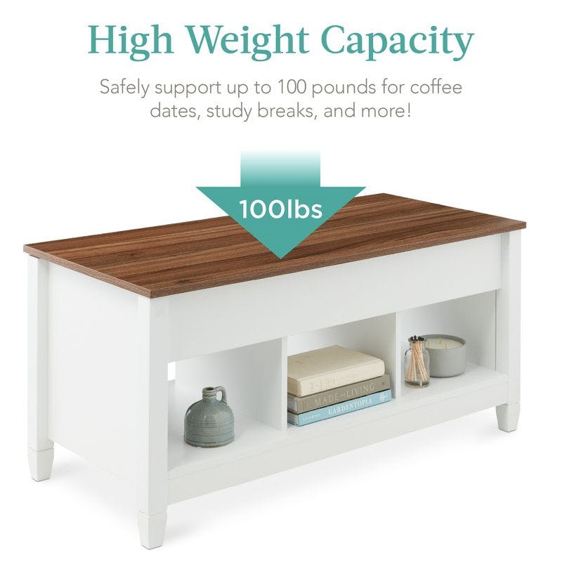 Modern Lift-Top Coffee Table with Hidden Storage in White and Brown