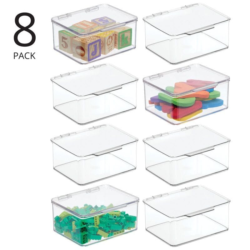 Clear Plastic Kids Playroom Toy Storage Cube with Hinged Lid - Stackable