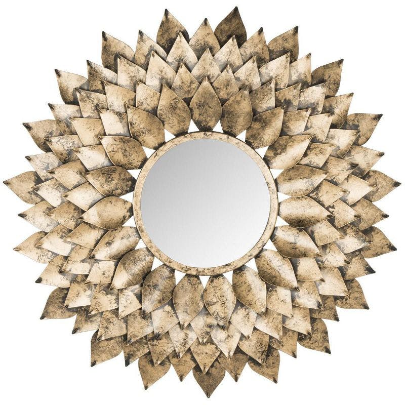Contemporary Artisan Sunburst Wall Mirror in Antique Gold, 27"