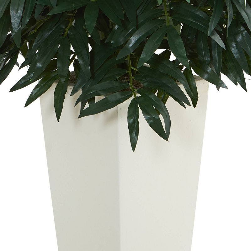 Elegant Double Bamboo Palm Silk Floor Plant in White Tower Vase